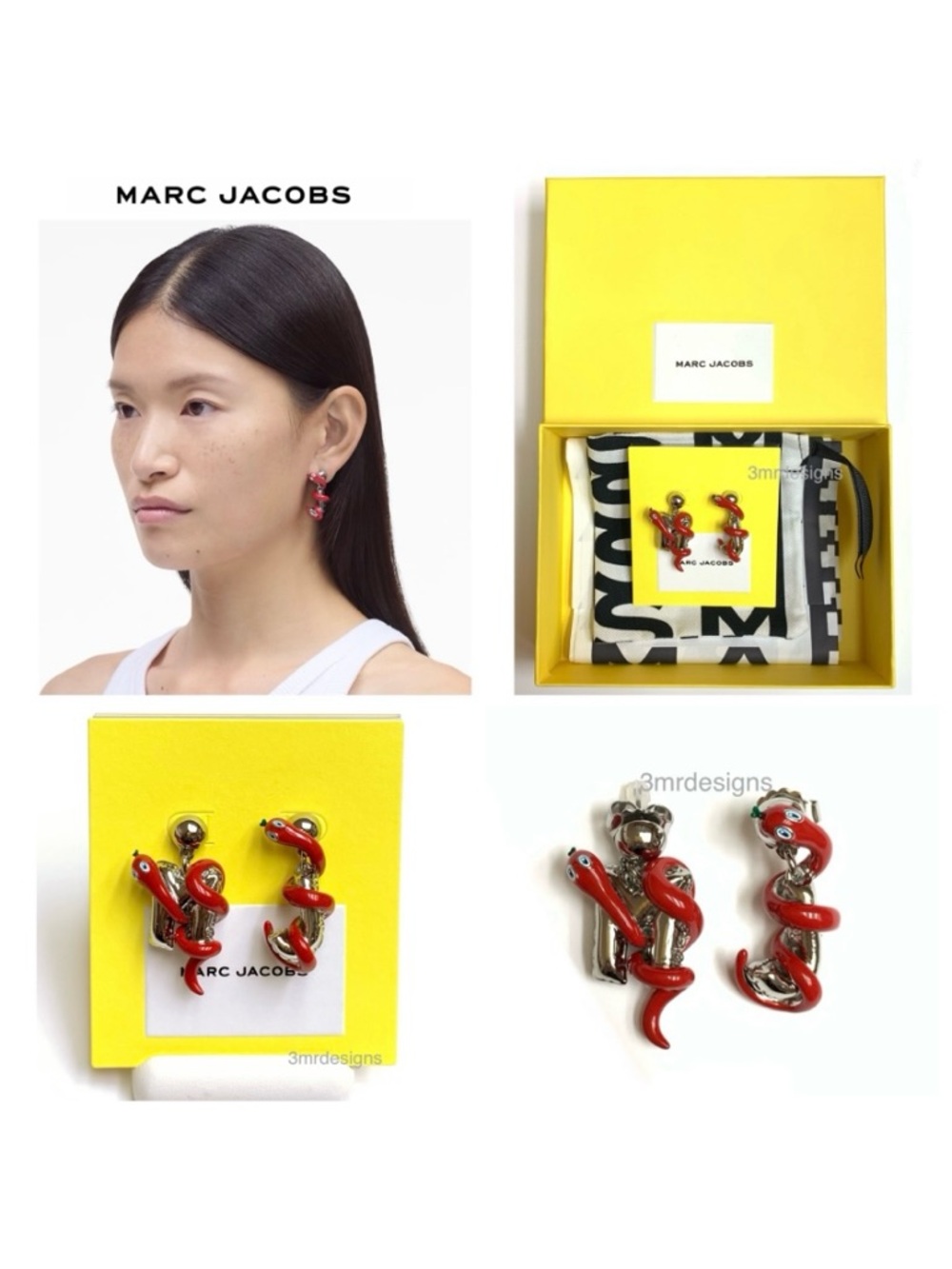 NWT MARC JACOBS Ltd. Ed. Year Of The Snake MJ Silver Plated Brass Drop Earrings